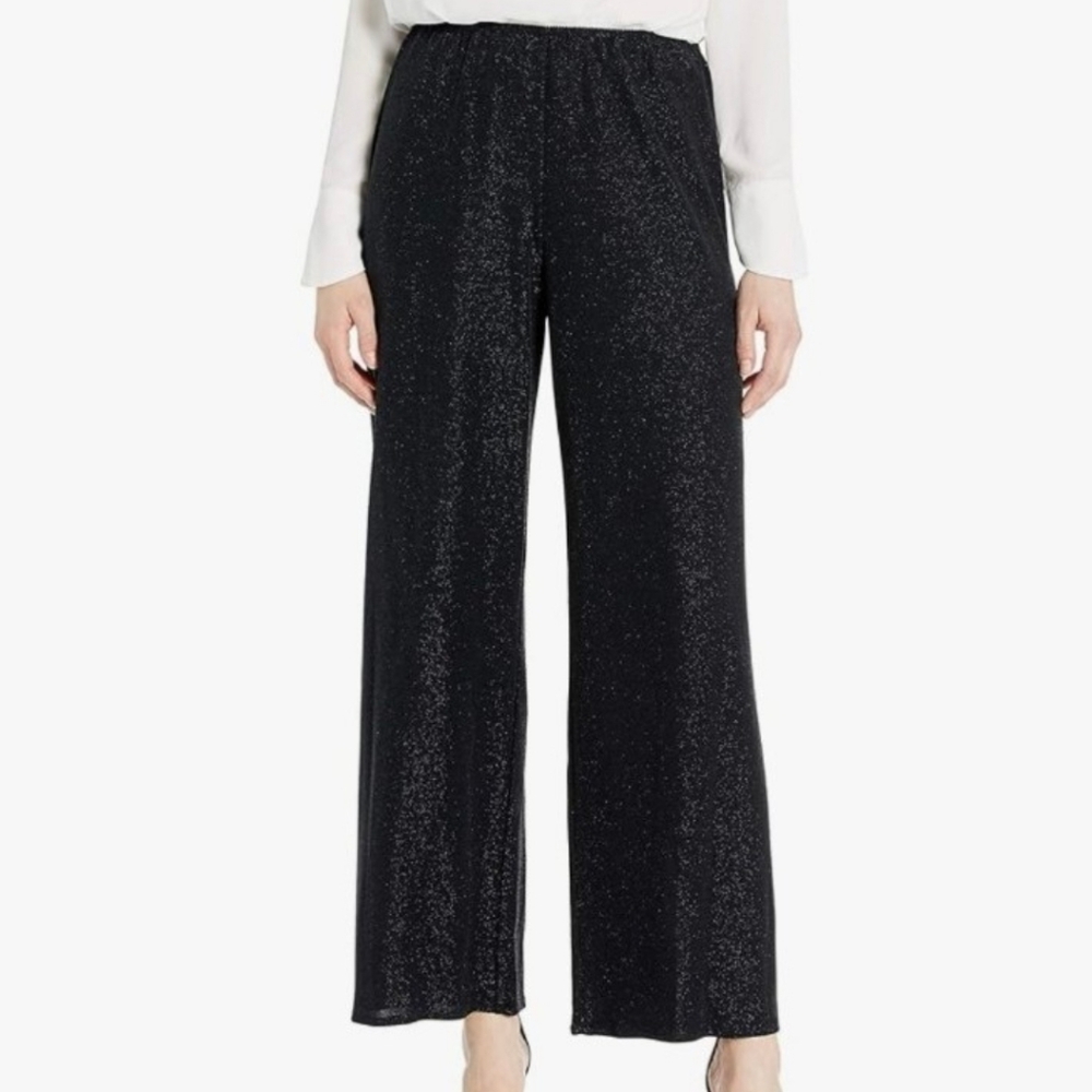 ALEX EVENINGS SUBTLE SPARKLE STRETCH WAIST WIDER LEG PANTS LG LIKE NEW W/TAG!